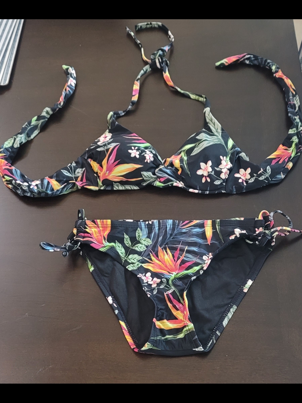 Kona Sol Black Bikini with Tropical Multicolor Print